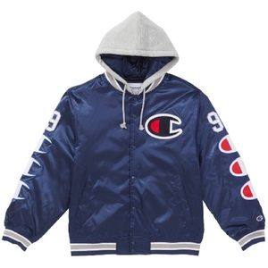 Supreme Champion Hooded Satin Varsity Jacket -Size M - Blue - With Stockx Tags